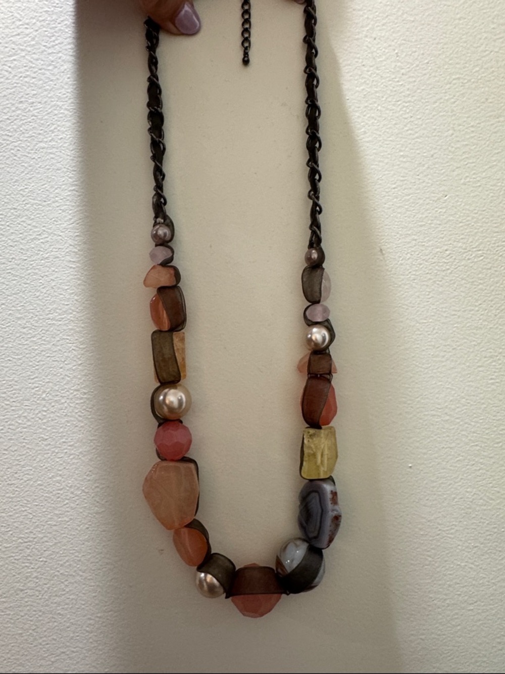 Multi-Stone Beaded Necklace in Earthy Pink and Brown